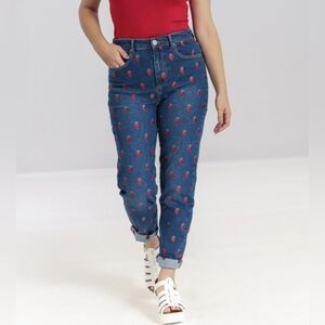 HELL BUNNY Embroidered Strawberry Jeans Size Small